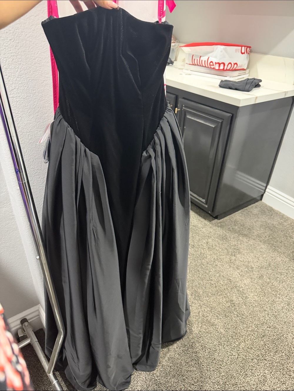 Azazie Black Velvet Bodice with Charcoal Full Skirt Prom Gown